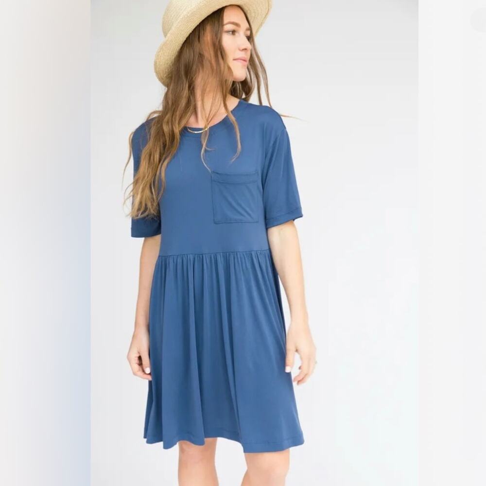 Agnes & Dora Modern‎ Short Sleeve Tunic Dress in Indigo Size S